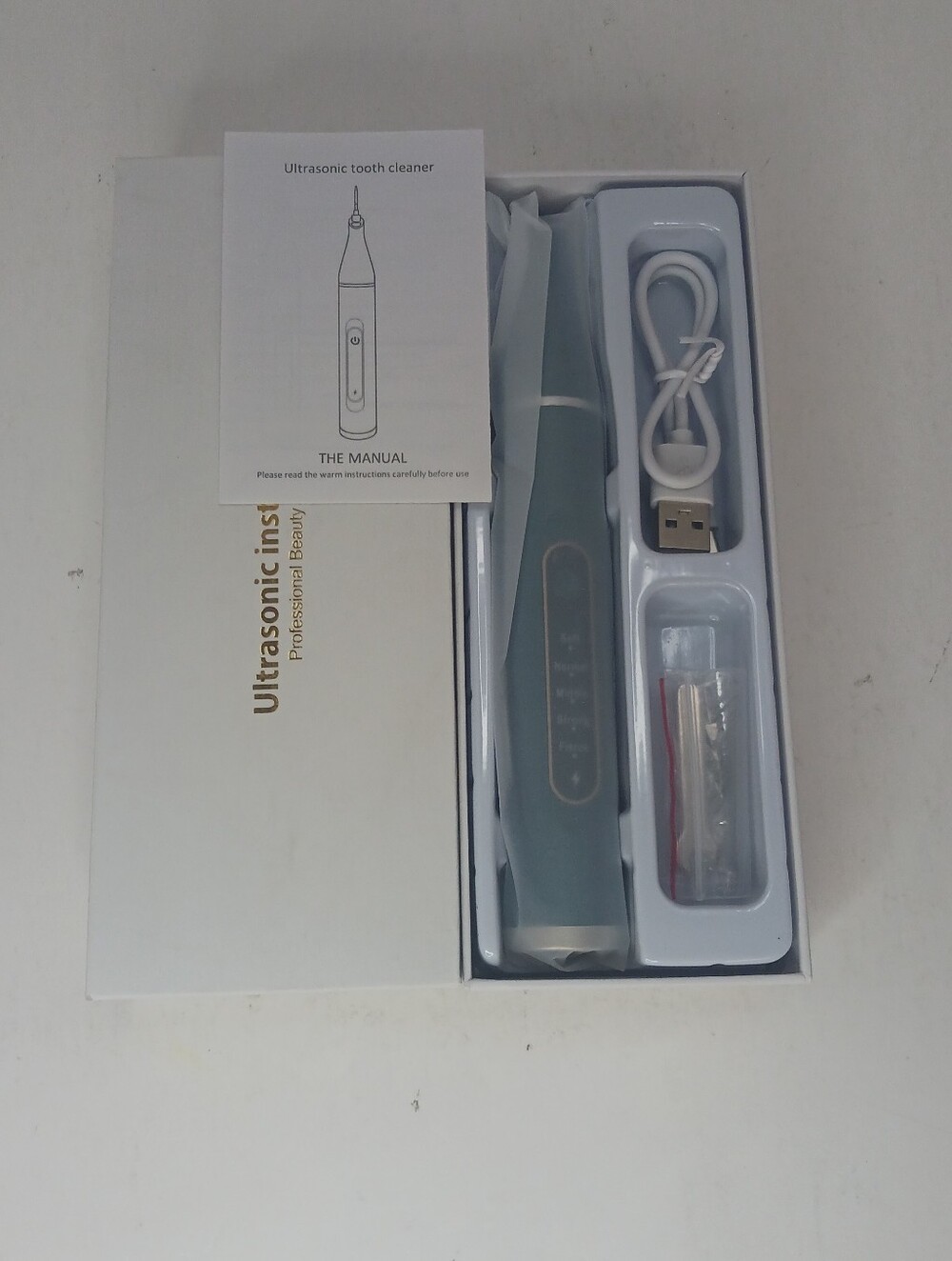 Electric Sonic Dental Plaque Remover Tool Kit Cleaning New Whitening Green NIB.